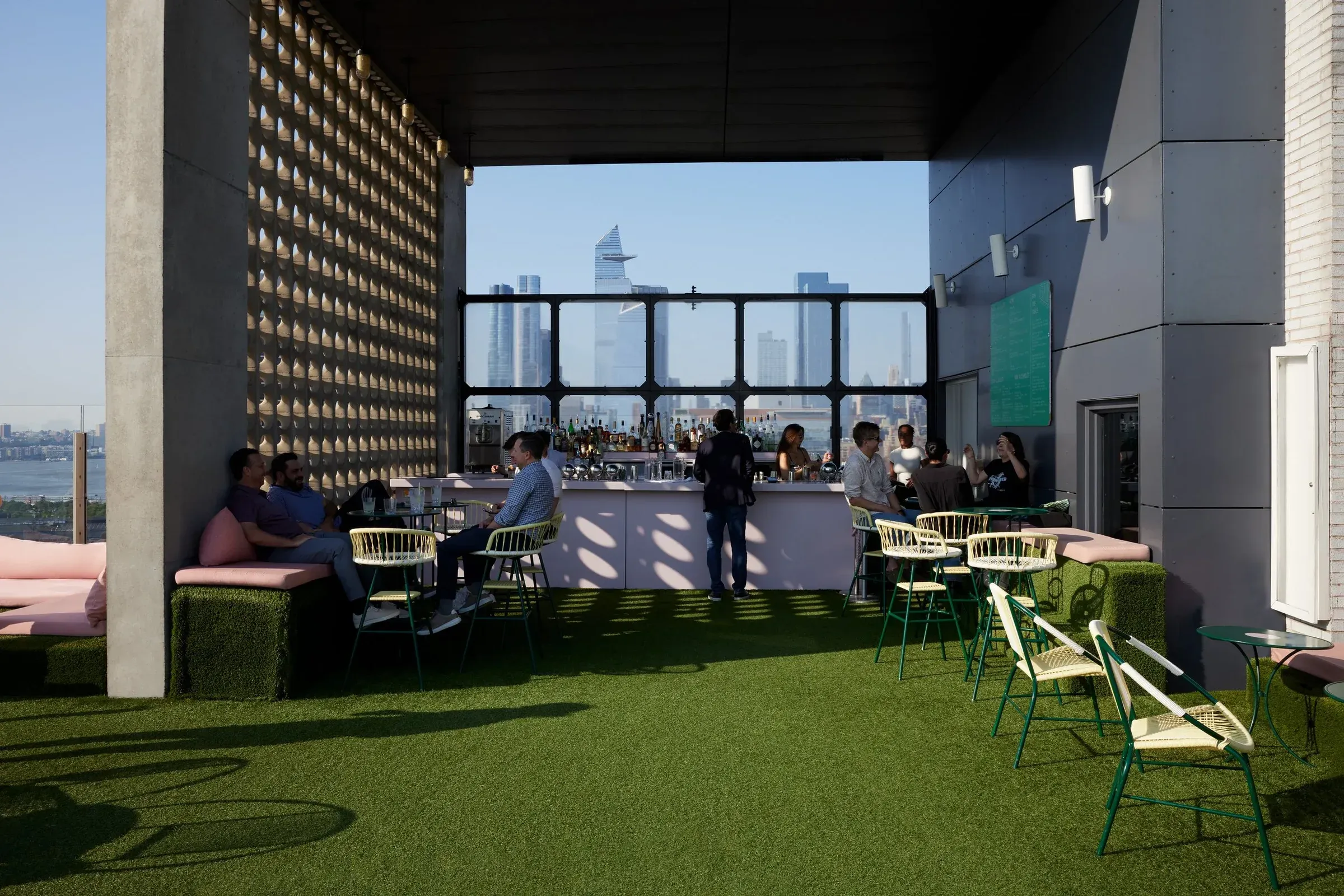 The rooftop bar looking out over the Hudson